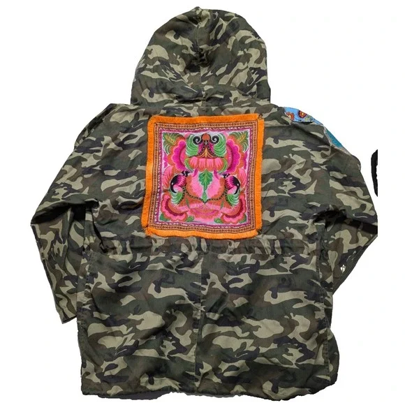 Antica Sartoria By Giacamo Cinque Women One Size Camo Embellished Hooded Jacket